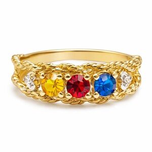 Vintage Gold Plated Rainbow Crystal Ring Size 6.75 birthstone  Band retro Y2K